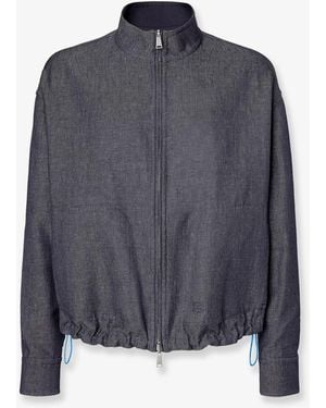 Fendi Reversible Denim Jacket With Embroidered Ff Logo - Blue