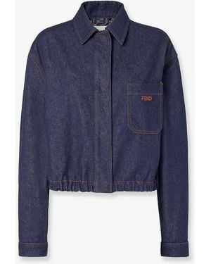 Fendi Denim Jacket With Front Embroidered Logo - Blue