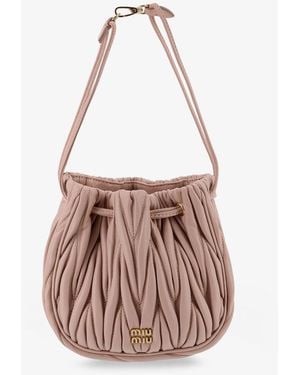 Miu Miu Matelassé Leather Bucket Bag - White