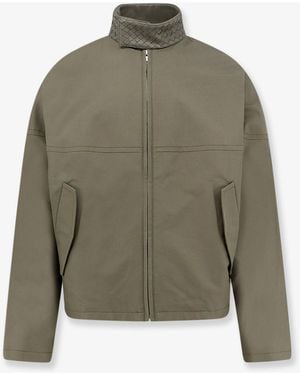 Bottega Veneta Cotton Jacket With Intrecciato Leather Detail - Green