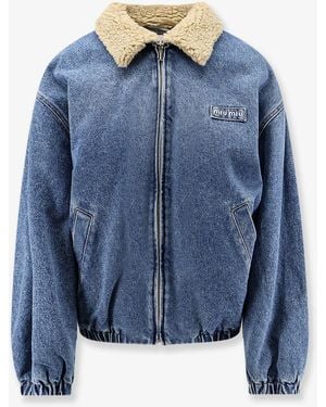 Miu Miu Denim Jacket With Lettering Logo Patch - Blue