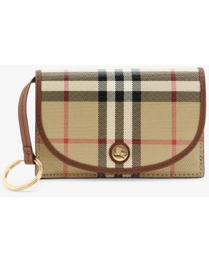 Burberry Coated Canvas Wallet With Check Pattern - Natural