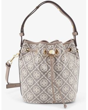 Tory Burch T Monogram Coated Canvas Bucket Bag - White