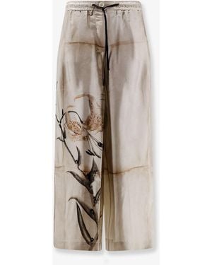 Pierre Louis Mascia Silk Pants With Floral Print - Natural