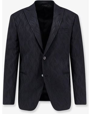 Corneliani Single-Breasted Blazer With Embroidery - Blue