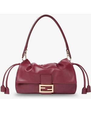 Fendi Baguette Soft Medium Leather Shoulder Bag - Red