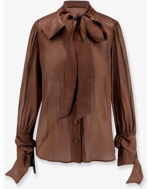 ACTUALEE Satin Shirt With Padded Shoulders - Brown