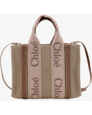 Chloé Woody Linen Canvas And Leather Crossbody Bag - Brown
