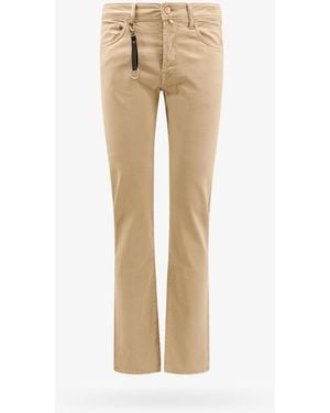 Incotex Stretch Cotton Trouser With Back Suede Logo Patch - Natural
