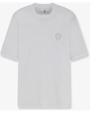 Brunello Cucinelli Technical Fabric T-Shirt With Front Logo Patch - White