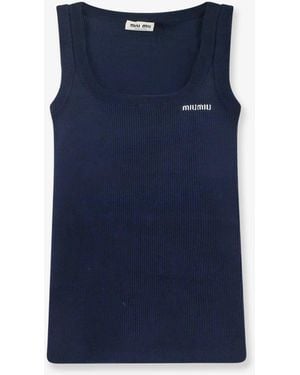 Miu Miu Ribbed Cotton Tank Top - Blue