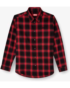 DIESEL S-Simply Check Cotton Blend Shirt - Red