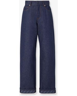 Fendi Denim Jeans With Ff Detail On The Bottom - Blue