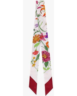 Gucci Flora Printed Silk Twill Neck Bow - White