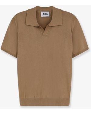 Alpha Studio Cotton Polo Shirt - Brown