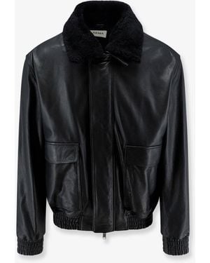 Arma Bari Leather Jacket With Faux Fur Collar - Black