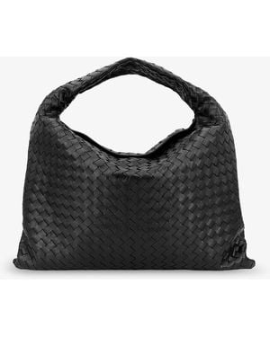 Bottega Veneta Hop Hobo Leather Shoulder Bag With Intreccio Pattern - Black