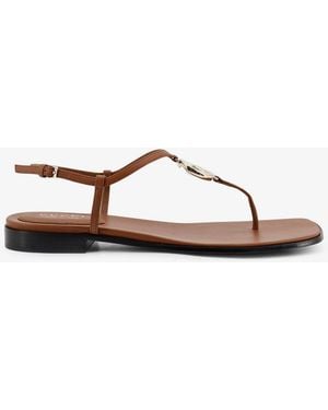 Gucci Lifford Leather Sandals With Metal Gg Logo - Natural