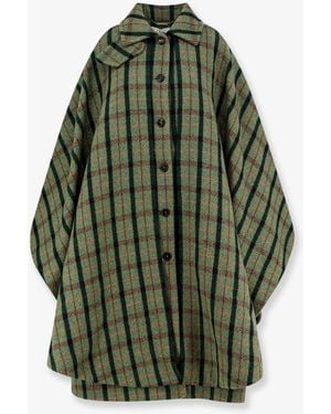 Chloé Madras Wool Cape Coat - Green