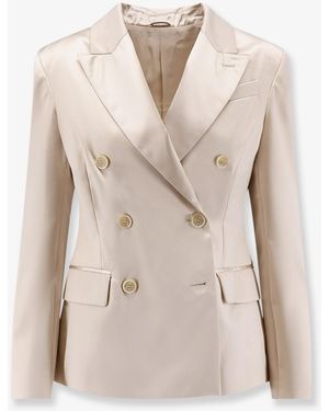 Brunello Cucinelli Double-Breasted Silk Blazer - Natural