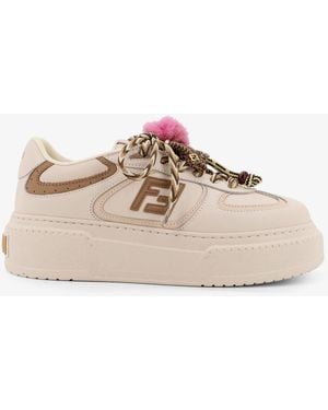 Fendi Match Leather Platform Sneakers With Charms-Donna - Neutro