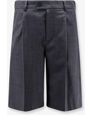 DUNST Pleated Check Wool Blend Bermuda Shorts - Blue