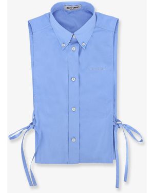 Miu Miu Cotton Shirt With Front Embroidered Logo - Blue