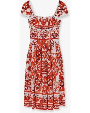 Dolce & Gabbana Cotton Long Dress With Maiolica Print - Red