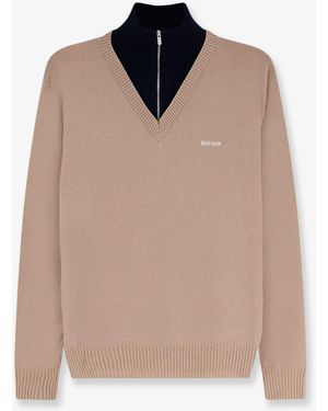 Miu Miu Cashmere Jumper With Logo Inlay - Natural