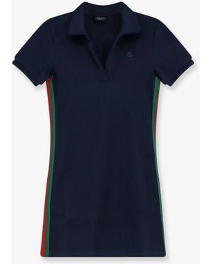 Gucci Ribbed Cotton Jersey Dress With Web - Blue