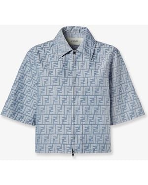 Fendi Ff Cotton And Linen Shirt/Jacket-Donna - Blu