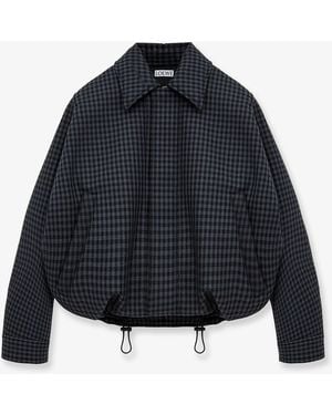 Loewe Lightweight Wool Jacket With A Check Pattern - Blue