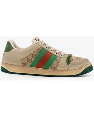 Gucci Screener Gg Low-Top Vintage Leather Trainers - Green