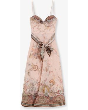 Zimmermann Alchemy Silk And Linen Blend Midi Dress With All-Over Floral Print - Pink