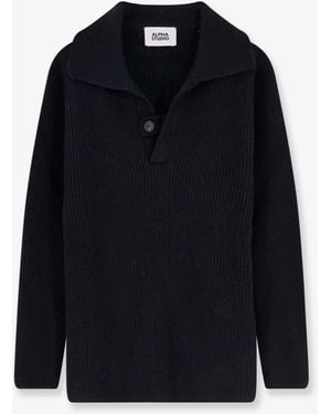 Alpha Studio Wool Polo Sweater - Blue