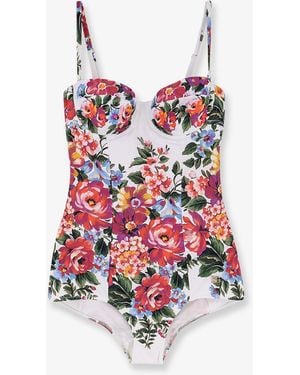 Dolce & Gabbana One-Piece Swimsuit With Floral Print - White