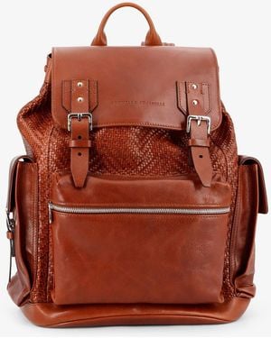 Brunello Cucinelli City Leather Backpack With Engraved Lettering Logo - Brown