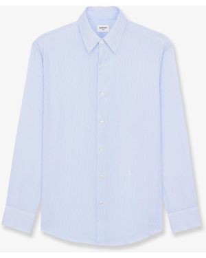 Saint Laurent Cassandre Cotton Shirt With Striped Pattern - White