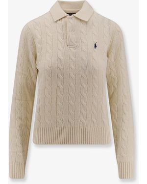 Polo Ralph Lauren Braided Knit Wool And Cashmere Polo Shirt - White