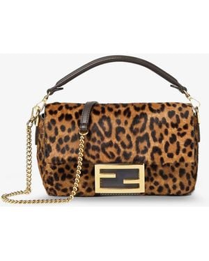 Fendi Baguette Mini Leather Shoulder Bag With Leo Print - Brown