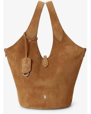 Polo Ralph Lauren Play Suede Shoulder Bag With Contrasting Logo - Brown