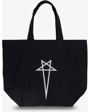 Rick Owens Canvas Handbag With Front Logo - Black