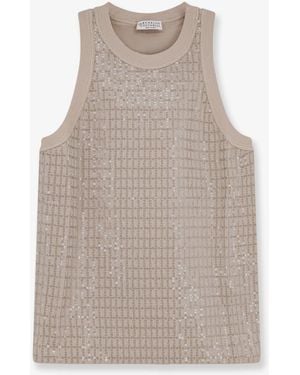 Brunello Cucinelli Dazzling Pattern Jersey Tank Top - Natural