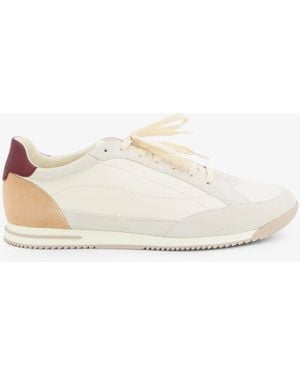 Brunello Cucinelli Leather Trainers With Suede Inserts - Natural