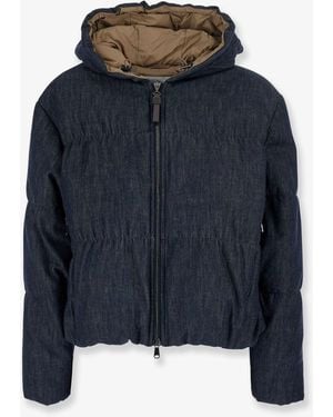 Brunello Cucinelli Hooded Padded Denim Jacket - Blue