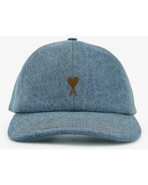 Ami Paris Denim Hat With Embroidered Logo - Blue