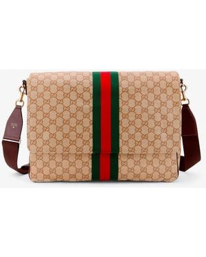 Gucci Gg Canvas Crossbody Bag With Front Web Detail - Brown