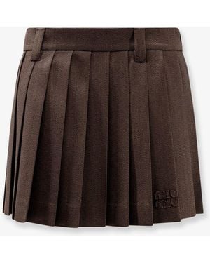 Miu Miu Cover Fabric Pleated Mini Skirt - Brown