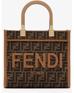 Fendi Sunshine Small Jacquard Ff Fabric Shoulder Bag - Brown