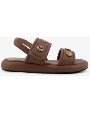 Pinko Fiona Flat Leather Sandals - Brown